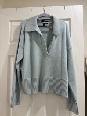 BANANA REPUBLIC 100% Cashmere Sweater Polo Light Blue Sz XL lightweight comfort